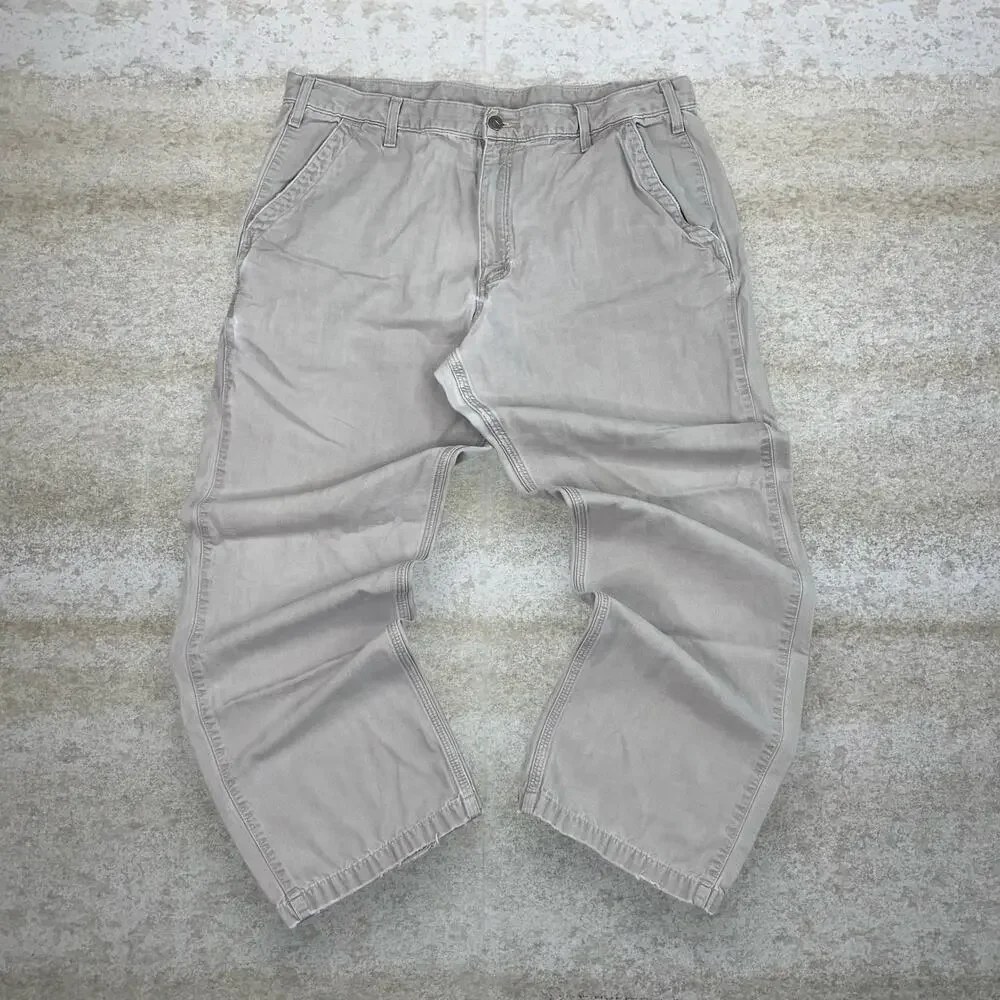 Vintage 90s Carhartt Carpenter Pants 40x32 Baggy Light Tan Canvas Dungarees